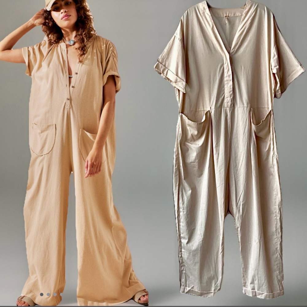 Free People NWOT My Go To One Piece Warm Camel Color Oversized Jumpsuit, XS